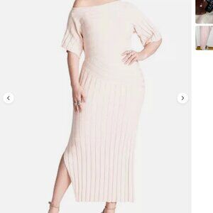 Eloquii Mixed Directional Rib Midi Dress PEACH 18/20